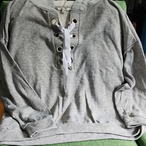 Haute Monde Heather Gray Lace-Up Hoodie